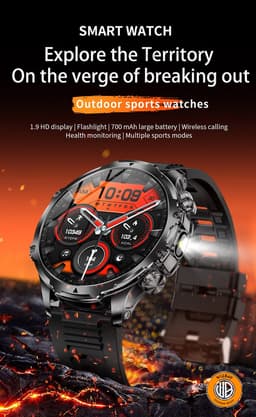 WizBay Premium Select® 1.85 inch HD TFT - Bluetooth Bellen AI Voice - Message - Dynamic Hartslag & Slaap Monitor - Bloeddruk & Bloedzuurstofmeting - 100+ Sport Modi - LED Zaklamp - 700mAh - Magnetic Laden - Alu Zwarte Case - Extra Zwarte TPU Band — thumbnail 5