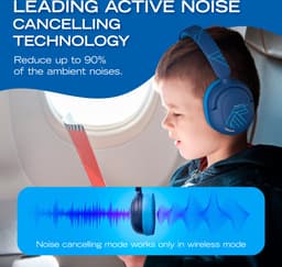 PowerLocus Lion - Koptelefoon kinderen - Kinder Koptelefoon Draadloos - Active Noise Cancelling - Volumelimiet 74/85/94 dB - Boom Microfoon voor Gaming - 70 Uur batterijduur - Blauw — thumbnail 2