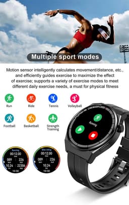 Smartwatch-met HD Touchscreen-Stappenteller - Hartslagmeter - Slaapmonitor - Multisport -Calorie Teller- Geschikt voor Android en iOS - Zwart — thumbnail 3