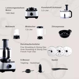 J&R Keukenmachine - Alles in 1 keukenmachine - Multifunctionele keukenmachine - 11 in 1 - Blender - Citruspers - Kneden - Hakken - Malen - Mixen - 1300W - Zilvergrijs — thumbnail 3