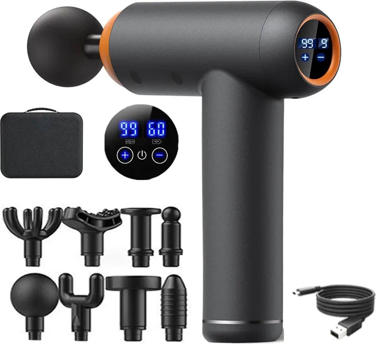 Mercadome® Massage gun - Massage pistool - Krachtig - Veelzijdig - Draagbaar - 8 opzetstukken - Zwart — afbeelding 1