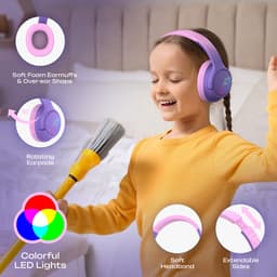 PowerLocus Bobo - Draadloze Koptelefoon voor Kinderen - Bluetooth koptelefoon - 74/85/94dB Volumebegrenzing - Led Verlichting - Audio Sharing Functie - Purple/Pink — thumbnail 4