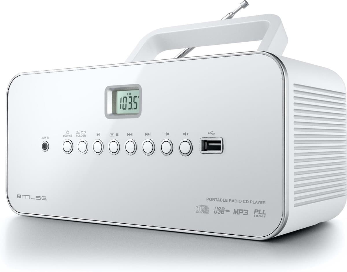 Muse M-28RDW - Draagbare radio/CD-/MP3-speler met USB, wit — afbeelding 1