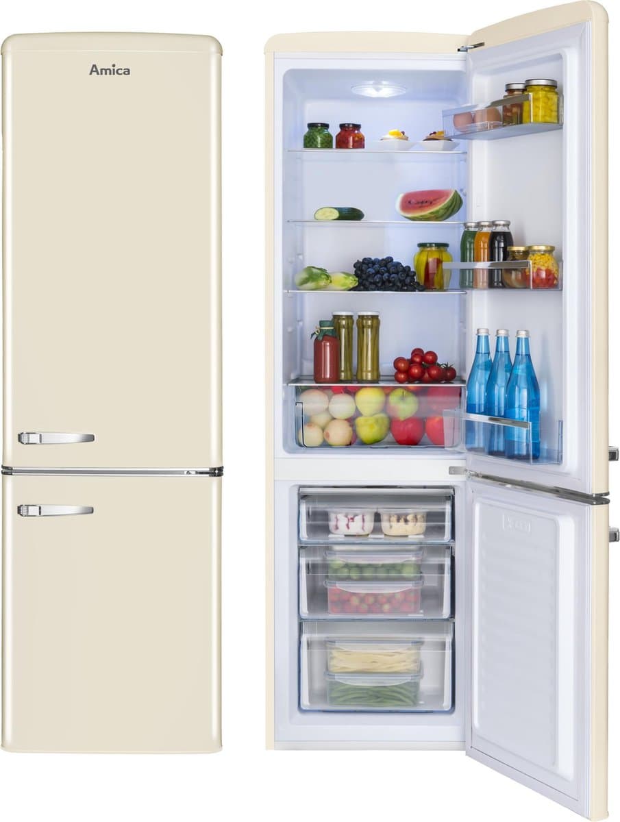Amica Retro Koel-Vriescombinatie AR8242C - Crèmekleur (Beige) - E label - scharnier rechts — afbeelding 1