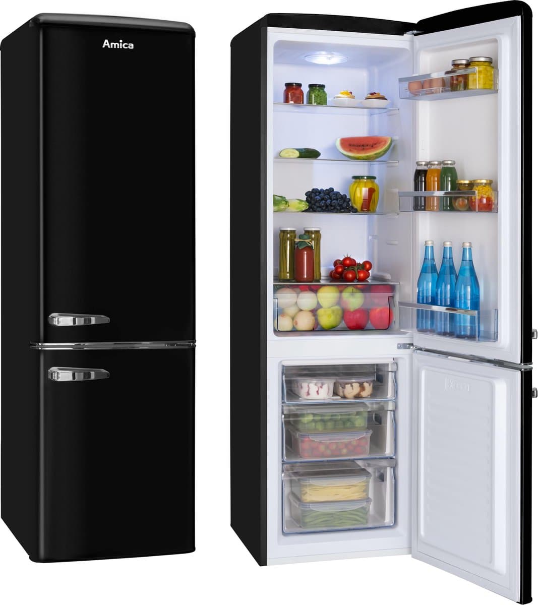 Amica Retro Koel-Vriescombinatie AR8242N - Zwart Hoogglans - E label — afbeelding 1