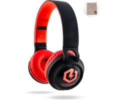 PowerLocus Buddy Draadloze On-Ear Koptelefoon voor Kinderen, LED lampjes, 85db Limiet, met Microfoon, Micro SD poort - Zwart/Rood