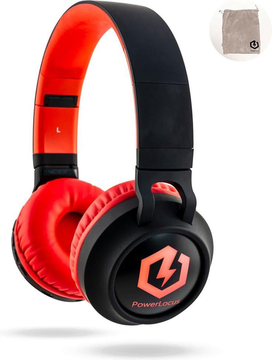 PowerLocus Buddy Draadloze On-Ear Koptelefoon voor Kinderen, LED lampjes, 85db Limiet, met Microfoon, Micro SD poort - Zwart/Rood — afbeelding 1