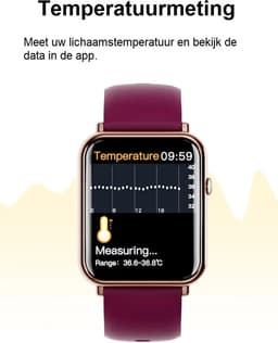 Belesy® QUOTE – Smartwatch Dames – Smartwatch Heren – Horloge – 1.69 inch Kleurenscherm – Stappenteller – Hartslagmeter – Bloeddrukmeter – Temperatuurmeting – Slaapmonitor – Sportmodus – Persoonlijke Wijzerplaat – Bluetooth 5.2 – Paars Goud — thumbnail 4