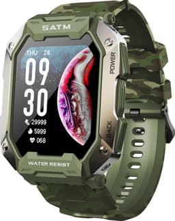 Belesy® Covert - Smartwatch Heren –Horloge – Navigatie - Stappenteller – Calorieën - Hartslag – Sporten - Je eigen foto als wijzerplaat - Kleurenscherm - Full Touch – Groen camouflage – Siliconen - Moederdag — thumbnail 1