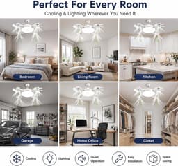 KZQ 4-kops drone plafondventilator met LED 50W - 3 snelheden en dimbaar 3 kleurstanden - Ultra-stil voor slaapkamer woonkamer en kantoor - Wit — thumbnail 5