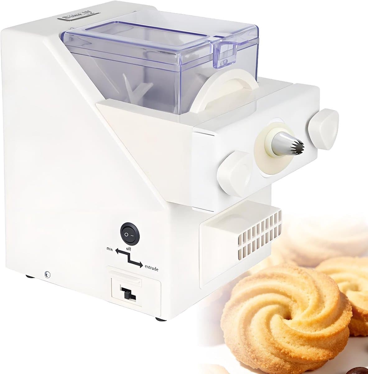 Elektrische Koekjespers - Koekjesmaker Deegspuit - Koekjes Bakken - 8 Spuitmonden 6 Vormen - 50-60 RPM - Zilver — afbeelding 1