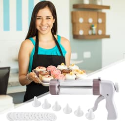 Koekjesmaker Apparaat - Koekjespers Bakgereedschap - Huisgemaakt Bakken - Multifunctioneel Ontwerp - 13 Vormschijven 6 Spuitmonden - Wit — thumbnail 4