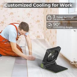 Op zonne-energie werkende campingventilator met ingebouwde oplaadbare batterij van 7800 mAh, dubbele stroomvoorziening, draagbare ventilator met timer en ledverlichting, geschikt voor thuis en buitenshuis, oranje. — thumbnail 2