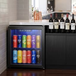 TEKROA® Vrijstaande Drankenkoelkast 50L met Glazen Deur - Mini Koelkast voor 48 Blikjes / Bier & Wijn - LED Verlichting & Verstelbare Planken - Zwart — thumbnail 4