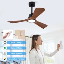 HAUSS SPOLE Plafondventilator – Met Verlichting En Afstandsbediening – 42 Inch – ABS – Zwart En Donker Walnoot – Voor Slaapkamer En Terras — thumbnail 2