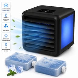 QUIGG Mini Air Cooler met LED Verlichting – Draagbare Luchtkoeler – Dubbele Watertank 700 ml – 3 Snelheden – USB Aangedreven – Zwart — thumbnail 1