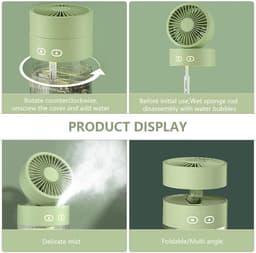 USB-bureauventilator met vernevelingsfunctie, draagbare vernevelingsventilator met 350 ml waterreservoir (groen) — thumbnail 5