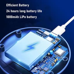 Torenventilator voor de slaapkamer, 5 windsnelheden, 25 cm draagbare tafelventilator, borstelloze motor, oplaadbare USB-batterij (blauw). — thumbnail 2