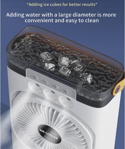 Draagbare ijsblokjesventilator met watergekoelde luchtkoeler, 3-in-1 mini-verdampingskoelventilator met ledverlichting, timer, 3 ventilatorsnelheden en sproeistand. — thumbnail 4