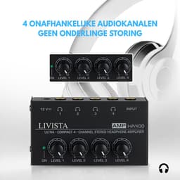Livista Audio Versterker 4 Kanaals – Hoofdtelefoonversterker – Audio Splitter 4 Weg – 6,35 mm Jack – Microfoon & Instrument Versterker – Studio Audio Hub — thumbnail 2