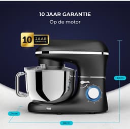 NIVA® Deegmachine - Mixer met Kneedhaak - Kneedmachine - Zwart - 38cm x 24cm x 32cm — thumbnail 2