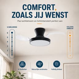 Evolar Plafondventilator met Verlichting - 71 cm -Stille Plafondlamp met Ventilator - Dimbaar Warm Wit Licht (LED) - EVO-CF3050BW — thumbnail 4