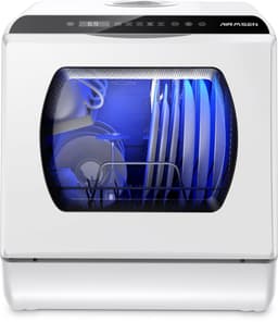 AIRMSEN Mini Vaatwasser - Met 5L Watertank - Zonder Vaste Wateraansluiting - 5+1 Programma's - 4 Couverts - Vrijstaande Afwasmachine - Wit — thumbnail 1