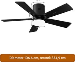 Plafondventilator met Licht Zwart 106 cm, Stil DC Motor, LED Dimbaar & Afstandsbediening — thumbnail 5