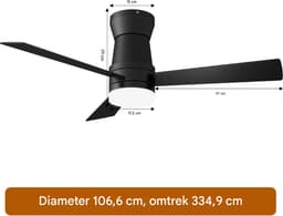 Plafondventilator met Licht Zwart 106 cm, Stil DC Motor, LED, Afstandsbediening & Laag Plafond — thumbnail 5