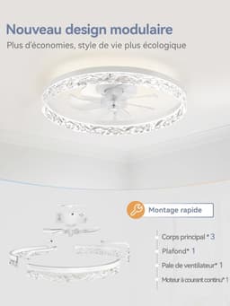 Plafondventilator met verlichting stil dimbaar LED plafondventilator 6 snelheden timer afstandsbediening 50,8 cm wit — thumbnail 3