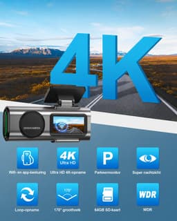Dashcam Voor Auto – 4K + 1080P Dual Dashcam – Voor- en Achtercamera – WiFi – GPS – Nachtzicht – 170° Groothoek – Parkeermodus – G-Sensor – 64GB SD-kaart Inclusief — thumbnail 2