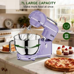 Kneedmachine Keukenmachine - Bakmachine Deegmixer - Zelf Bakken Thuis - Krachtige 7 Liter Kom - 300 Watt Vermogen - Lichtpaars — thumbnail 4