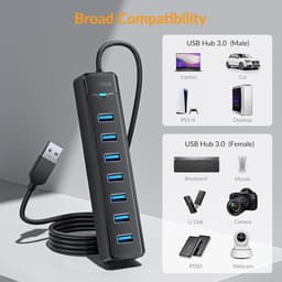 USB Hub - Poorten Uitbreider - Extra Apparaten - Snelle Dataoverdracht - 7 Poorten - Zwart — thumbnail 4