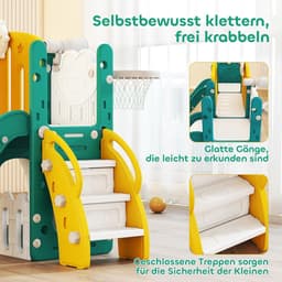 Kinderglijbaan 9-in-1 peuterglijbaan met basketbalmand, 2 glijbaan, klimrek, schommel, tunnel, verrekijker, scheurplank, kikkermotief en opbergdoos enz., voor binnen en buiten, voor 1-3 jaar — thumbnail 3