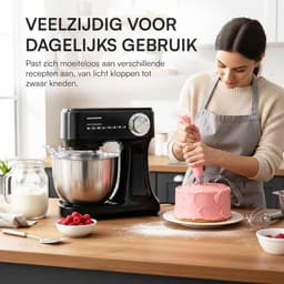 Planetaire Mixer - Keukenmachine Deegmixer - Bakken Ingrediënten Mengen - 12 Snelheden Pulsefunctie - 3.5L Kom - Zwart — thumbnail 4