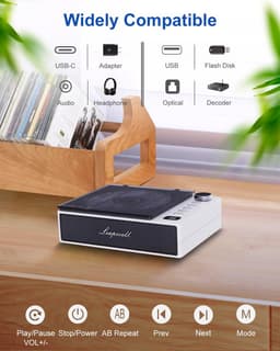 Draagbare Bluetooth CD-speler - Retro CD-speler - 7 Afspeelmodi met FM, USB en AUX - 4000mAh Accu tot 4,5 Uur - Stereo Audio-uitgang - Transparante Stofkap - Voor Thuis, Kantoor, Klaslokaal, Auto en Kamperen — thumbnail 3