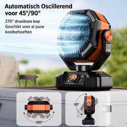 uJOY Ventilator - 8 instelbare ventilatorsnelheden - Automatische oscillatie - Powerbankfunctie - 4 LED-lampen - Kleur oranje — thumbnail 2