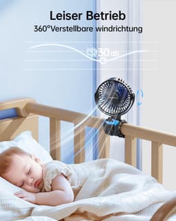 Kinderwagen ventilator oplaadbaar – Stille tafelventilator – 360° draaibaar – 4000 mAh – Zwart — thumbnail 4