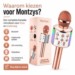 Montzys® Karaoke Microfoon Set - Bluetooth & Ingebouwde Speaker - Draadloos & LED - voor Kinderen & Volwassenen — thumbnail 4