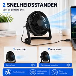 Bureau Ventilator - Zuinige Tafelventilator - Kleine USB Ventilator - Mini Bureauventilator - Kantelbare Statiefventilator - Compacte USB-C Fan - Tafelventilator Geluidloos - Bureau Airco - Desk Fan - Deskventilator - Zwart - Silvergear — thumbnail 2