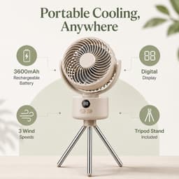 VHV - Ventilator - Tafelventilator - Oplaadbare bureauventilator - Draagbare campingventilator - Met statief voor stille koeling - Opvouwbaar ontwerp - Verstelbare hoek - Lichtgewicht en compact - Voor tent - Strand - Slaapkamer en op reis - Wit — thumbnail 5