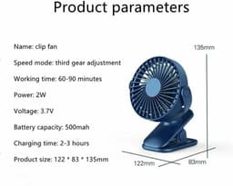 Draagbare mini-USB-tafelventilator met verstelbare clip en 350 graden rotatie - Blauw — thumbnail 2