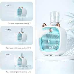 KZQ Oplaadbare Mini Usb Bureauventilator Met Luchtbevochtiger En Verneveling, Schattig Dierontwerp, Verstelbare Wind, Geel — thumbnail 5