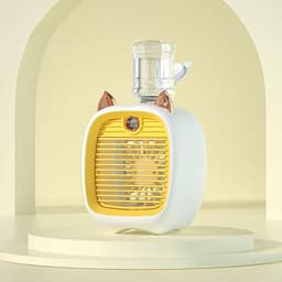 KZQ Oplaadbare Mini Usb Bureauventilator Met Luchtbevochtiger En Verneveling, Schattig Dierontwerp, Verstelbare Wind, Geel — thumbnail 1