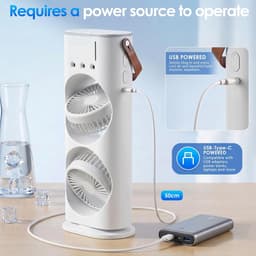 Draagbare mini-airco – 280 ml luchtkoeler, 4-in-1 draagbaar apparaat, 3 snelheden, 3 vernevelingsstanden, ledverlichting in 7 kleuren, USB-ventilator & luchtbevochtiger voor de slaapkamer — thumbnail 3