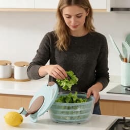 Salade Spinner - Groente Droger - Snel Groenten Wassen - Grote Capaciteit - 25cm - Blauw — thumbnail 2