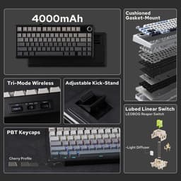 AULA F75 MAX - Zwart/Grijs - Mechanisch Draadloos Toetsenbord - RGB - 75% - QWERTY - Gaming Keyboard - Leobog Reaper Switch — thumbnail 3