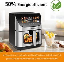 Heteluchtfriteuse - Gezonde friteuse - Snelle maaltijden - Kijkvenster - 9 liter - Zwart — thumbnail 5