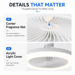 Plafondlamp Met Ventilator - E27 Ventilator Met Verlichting - Plafondventilator - LED Ventilatorlamp - Drie Lichtstanden - Traploos Dimbaar - Ventilator Met Afstandsbediening - Grijs — thumbnail 2