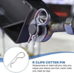 M3 x 65 mm splintbouten-assortimentset, 20 stuks heavy duty R-clips hardware pin koolstofstalen veer-snelsluitingen, aanhangervergrendeling grasmaaier, vrachtwagen, zilver — thumbnail 4